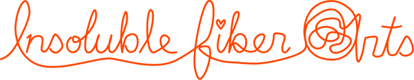 Orange cursive script reading 'Insoluble fiber Arts' on a plain white background.